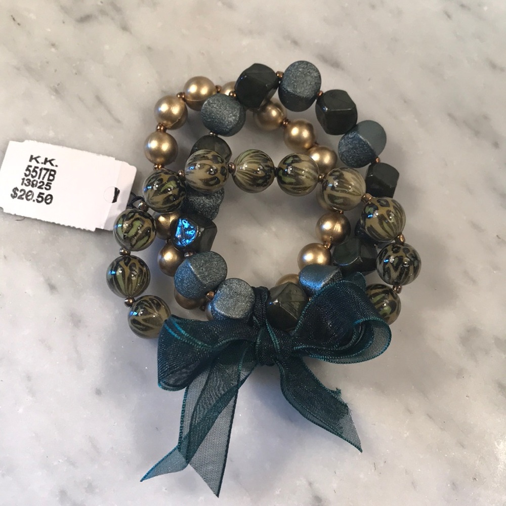 Katherine K Set of 3 Bracelets Golds & Greens